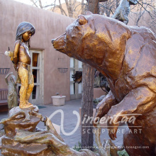 decoración de jardín al aire libre metal artesanía oso bronce escultura de niño